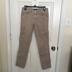 White House /  black market pants size 2R, slim leg, tan w/ gold buttons